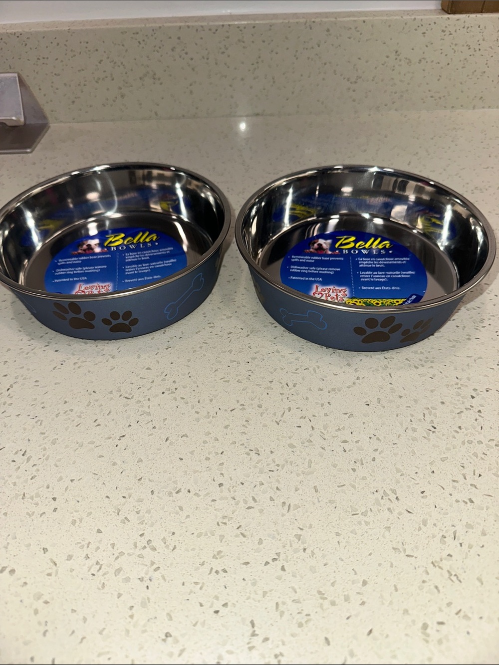FREE W/ BUNDLE! Bella Stainless Steel Dog Bowls with Paw & Bone Design - Blue